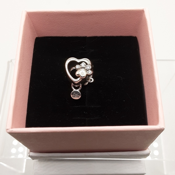 Pandora Jewelry - Authentic Pandora Sparkling Paw Print & Heart Charm - EUC